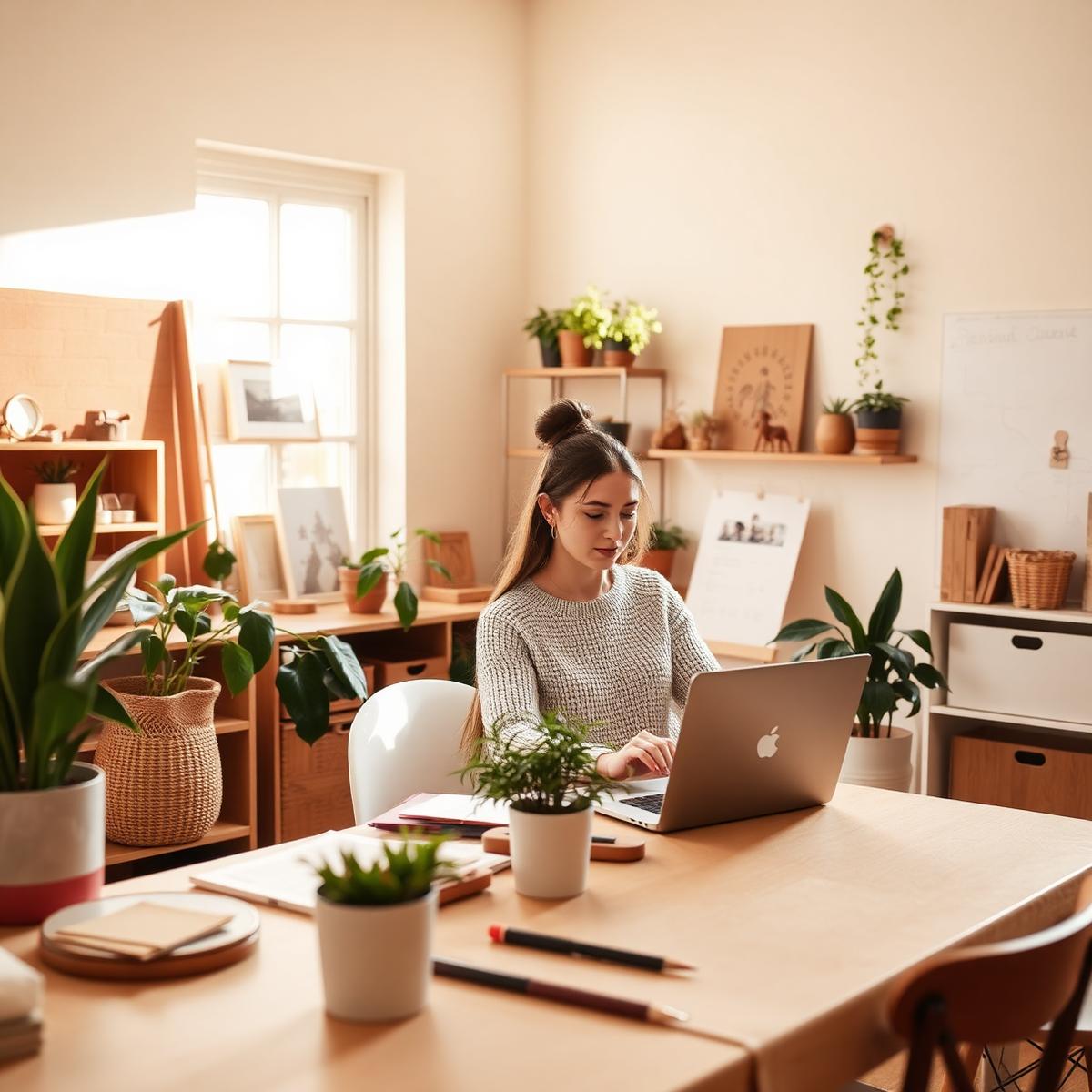 Warm, modern craft studio workspace